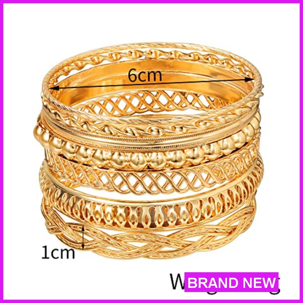 Stackable Textured Bangle Bracelets Set Boho Chic… - image 5